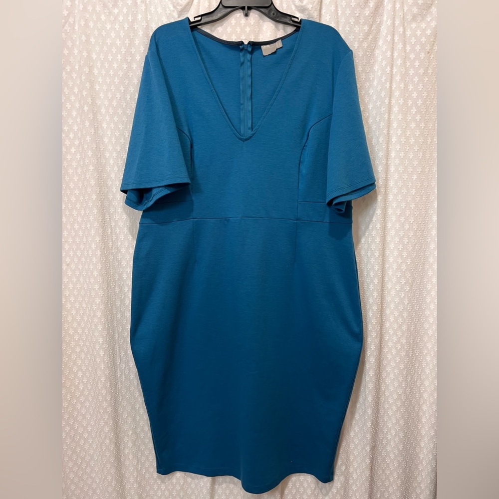 ASOS Curve Teal Deep Vneck Pencil Dress with Fluttery‎ Sleeves 22